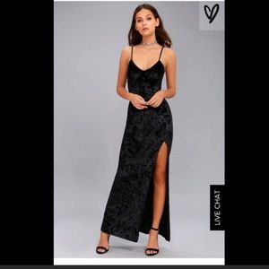 Black velvet slit maxi dress PROM